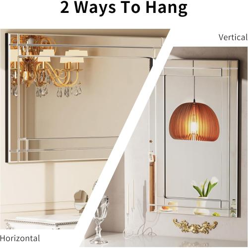 COOL2DAY 48 x 28Frameless Rectangular Wall Mirror,Polished Beveled Edge Decorative Mirrors Modern Wall Decor Mirrors for Bathroom Vanity, Entryway and Living Room