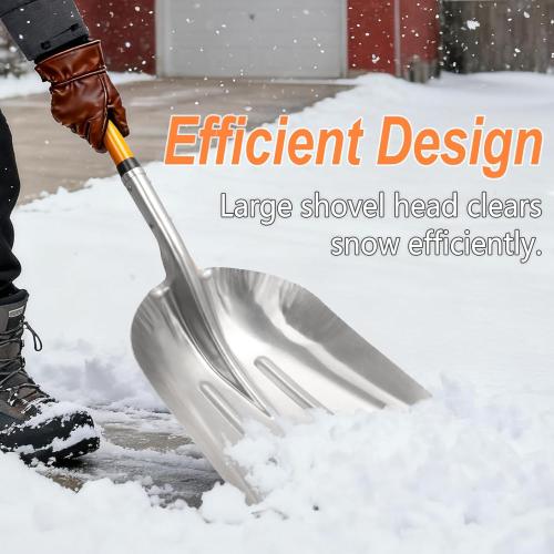 VNIMTI Aluminum Snow Shovel with D Handle Metal Snow Shovel for Driveway 45Inches 3.7 Pounds Transfer Shovel Shovel for Gardening, Orange
