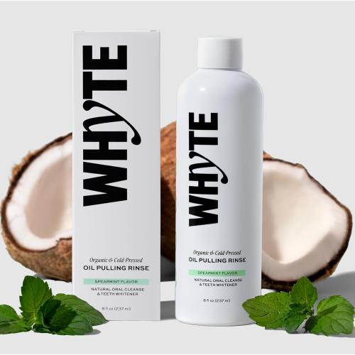 Whyte Cold-Pressed Organic Coconut Oil Pulling Mouthwash for Bad Breath, Teeth & Gum Health, Oral Rinse for Fresh Breath, Alcohol-Free & Fluoride-Free, 8oz (Spearmint) (2 pack)