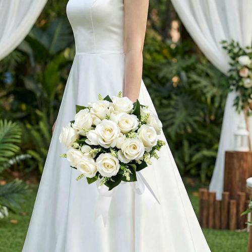 CYANLUX Wedding Bouquets for Bride Bridesmaid Bouquet Champagne White Artificial Roses Flowers for Wedding Valentine's Day Church Home Decoration (1#White)…