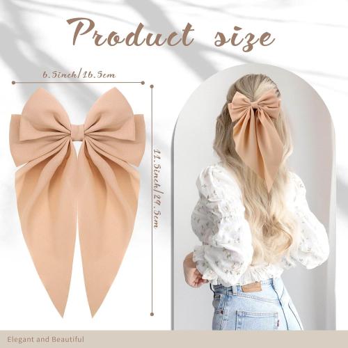 8Pcs Big Tulle Layered Hair Bows for Women Girls, Large Barrette Hair Clip Long Black Ribbon Bows French Style Hair Accessories