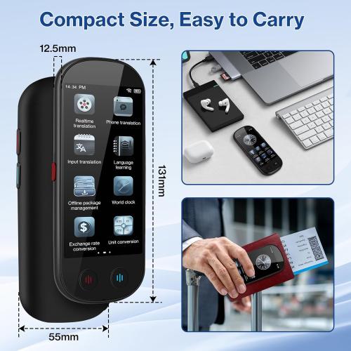 Language Translator Device, Real-Time 2-Way VoiceTranslation in 139 Languages, Support Offline Mode and Photo Translation, Handheld AI Translator for Travel, Study