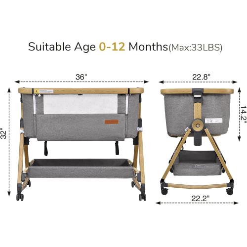 Maydolly Baby Bassinet & Bedside Sleeper, 3 in 1 Rocking Bassinet with Mattress & Sheet, Adjustable Height, Removable Breathable Cover, Easy Folding Infant Crib (Grey)
