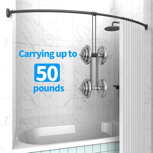 Curved Shower Rod - 43-72 Inches Adjustable, Rustproof Aluminum, Curved for Bathroom, Need to Drill, Black