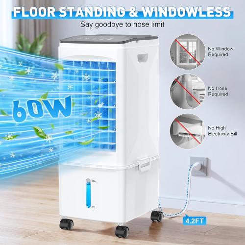 Portable Air Conditioners, 2.5 Gal Evaporative Cooling Fans that Blow Cold Air, 3 Speed Portable AC Unit, Quiet Swamp Cooler w/Timer & Remote, Windowless Air Conditioner for Bedroom Office Garage