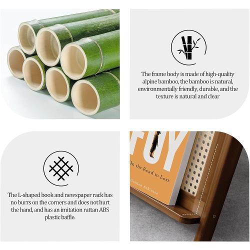 Product new. Box damage Rattan End Table with Magazine Rack Glass-top Bamboo Sofa Side Table Accent Bedside Nightstand Boho Z Shaped Coffee Table for Bedroom Living Room Small Space, Walnut