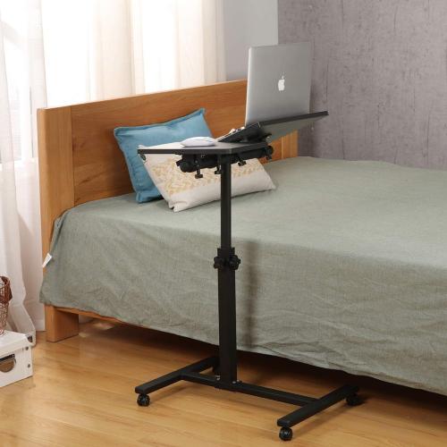 Black TigerDad Overbed Bedside Desk Mobile Rolling Laptop Stand Tilting Overbed Table with Wheels Height Adjustable Tray Table for Laptop Bed Sofa Side Table (Black)