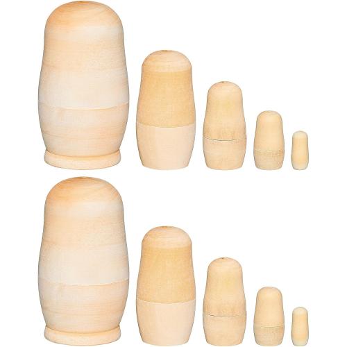 2 Sets Unpainted Nesting Dolls Blank Russian Nesting Dolls Personalize Create Your Own Christmas Russian Doll Wooden Matryoshka DIY Dolls Kit for Kids