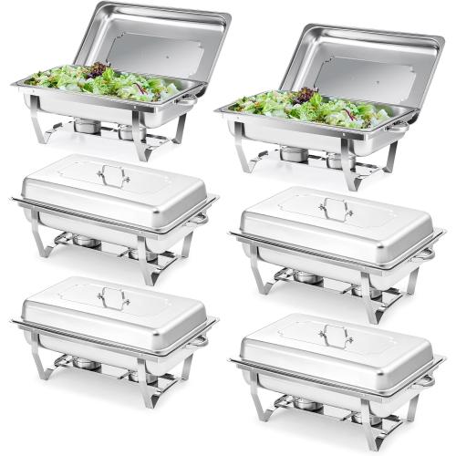 WILPREP 6pc Chafing Dish Buffet Set, Chafing Dishes for Buffet with 12 Full Size Food Pans, Chafing Dish Set with Foldable Frame, Food Grade Stainless Steel Food Warmers for Parties Buffets Banquets