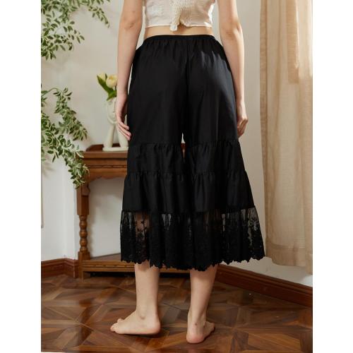 BEAUTELICATE Women Medium Cotton Batiste Culotte Slip Pettipants Lace Trim Vintage Wide Leg Half Slip