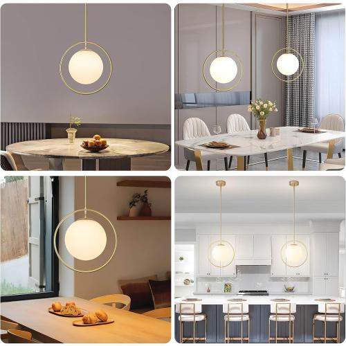 Gold Pendant Light for Kitchen Island, Brass Globe Pendant Light Fixtures,Mid Century Hanging Light Fixtures, Large Lighting with Adjustable Height for Dinning Room