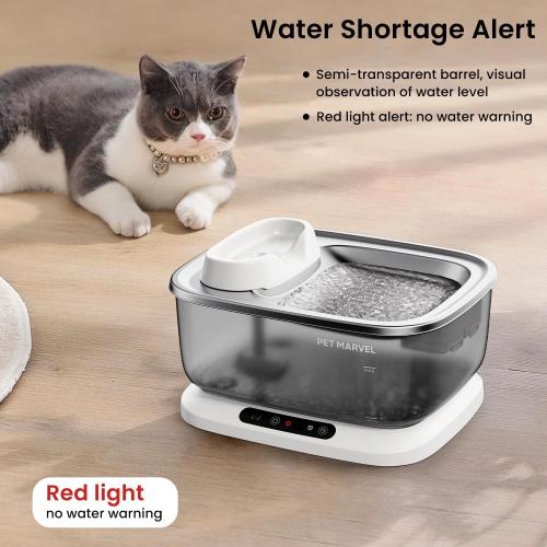 PET Marvel Wireless Quiet Pet Water Fountain, 7L/1.8Gal/230oz Large Water Reserve for Dogs & Cats, Stainless Steel Drinking Bowl, Battery or Plug-in Use, Designed for Short Trips & Backup Use, F2 V2