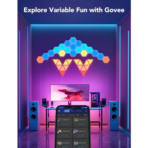 Govee Glide Hexa Light Panels, RGBIC Hexagon LED Wall Lights, Wi-Fi Smart Home Creative Wall Lights with Music Sync, Works with Alexa Google Assistant for Indoor Gaming Decor, 10 Pack