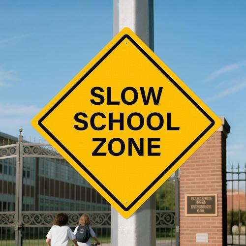Slow School Zone Sign 24 × 24 Inches Reflective Waterproof Fade Resistant Rust Free Aluminum Metal Safety Warning Signage with Pre-Drilled Holes for Driveways Roads Streets