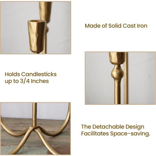 Large Iron Candelabra Centerpieces for Tables, 17.7'' Tall Taper Candle Holders, Vintage Brass Gold Candlestick Holders, Antique Fireplace Mantel Decorations for Living Room, 5 Arms