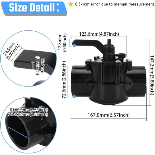 4717 3 Port 2 to 2-1/2-Inch Positive Seal NeverLube Valve Compatible with Jandy, 3 Way Diverter Valve Suitable for Ground Pool, Tub & Spa System