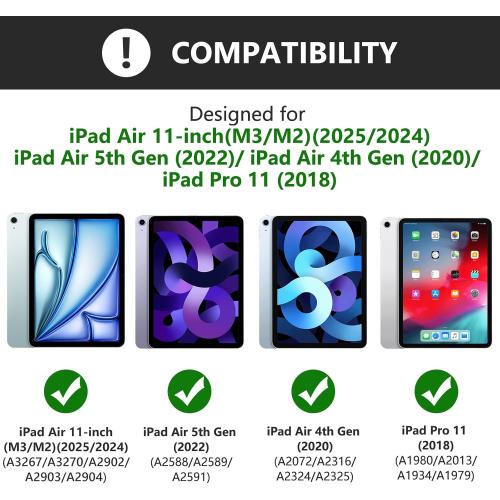KBCASE for iPad Air 11 inch (M4/M3/M2) 2026/2025/2024 Case with Keyboard, Keyboard Case for iPad Air 5th/4th Gen/for iPad Pro 11 2018, Detachable Wireless Keyboard Case with Pencil Holder(Black)
