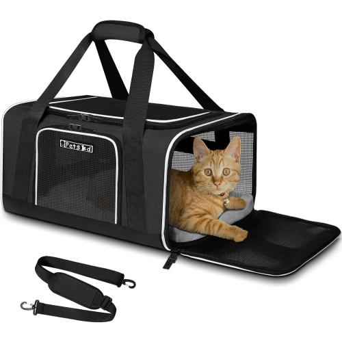 Petskd Pet Carrier 17x13x9.5 Southwest Airline Approved, Pet Travel Carrier Bag for Small Cats and Dogs, Soft Dog Carrier for 1-15 LBS Pets,Dog Cat Carrier with Safety Lock Zipper (Black)