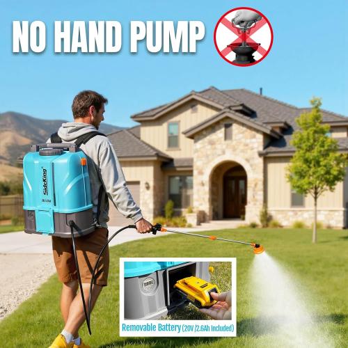 SideKing 5.2 Gallon Battery Powered Backpack Sprayer, 120 PSI Powerful Electric Sprayer Compatible with DeWalt 20V Battery, Max 1.0 GPM, 5 Nozzles & 2 Spray Wands for Lawn, Yard, Weed & Pest Control