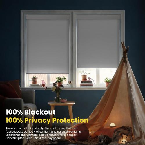 Motorized Blinds No Drill Automatic Blinds for Windows Cordless Roller Shades Electric Blinds with Remote Control Smart Blinds (White, 33.5 x 72)