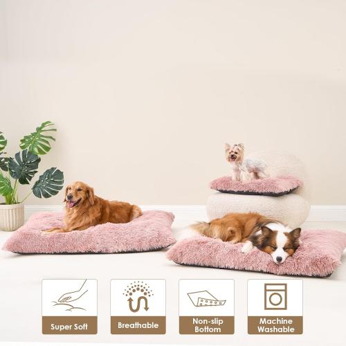 Size XL Color pink EHEYCIGA Fluffy Dog Crate Bed for Extra Large Dogs, Plush Faux Fur Crate Pad, Calming Anti Anxiety XL Dog Bed, Washable Soft Warm Crate Mat with Non-Slip Bottom, Pink