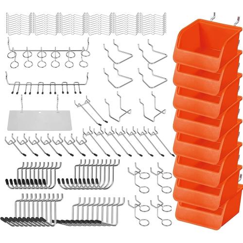 HORUSDY 150 PCS Pegboard Hooks Assortment Kit – 15 Types Heavy Duty Pegboard Accessories with Bins – Fits 1/8 & 1/4 Inch Pegboard Metal Hooks for Garage, Workshop, and Tool Organization