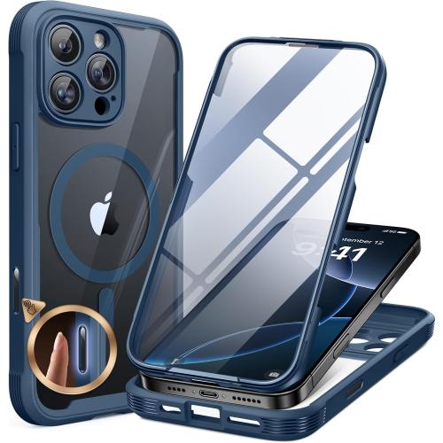 Miracase Magnetic for iPhone 16 Pro Case Full-Body Phone with Built-in Glass Screen Protector, [Compatible with MagSafe] Military Drop Proof 16 Pro Cover Bumper 6.3 inch, Blue