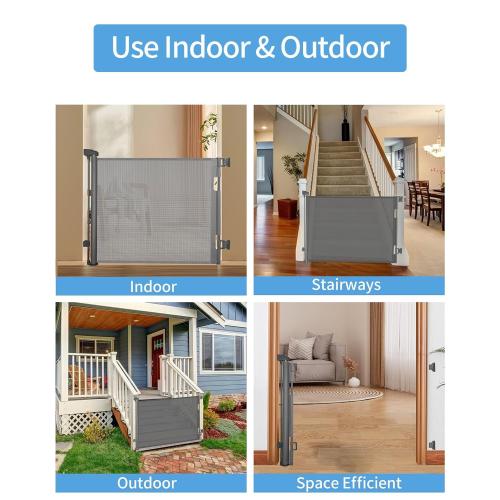 Retractable Baby Gate for Doorways and Stairs, Mesh Safety Gate for Pet, Indoor & Outdoor Use, One-Hand Operation, Easy Installation, 33.6 Tall, Expands to 55 Wide（Grey,33.6x55