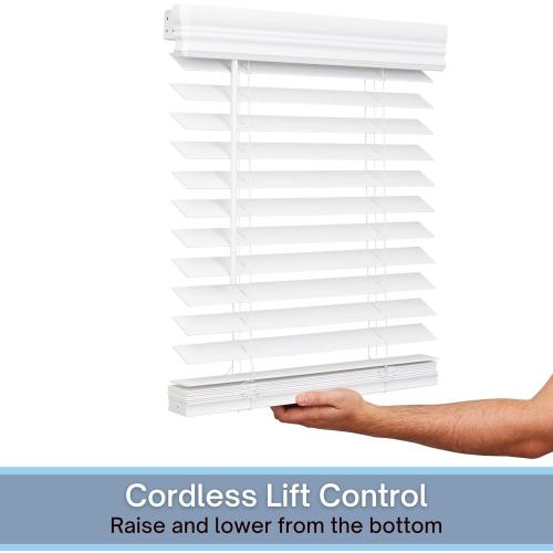 Lotus & Windoware Cordless, 2 Inch Faux Wood Blind, 24 Wide x 42 Long, Window Blinds, Blinds & Shades, Blinds for Indoor Windows, Smooth, Bright White - 24 x 42,Bright White