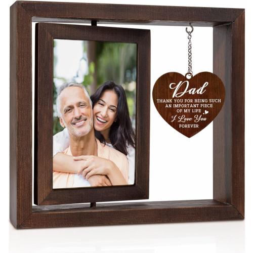 Size 4x6 Color Brown Fathers Day Birthday Gifts for Dad, Dad Gifts Wood Rotating Picture Frame, Dads Birthday Gift, Gift for Dads Father Daddy from Daughter Son, Dad Frame Fits 4x6 In Photo