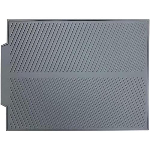 Silicone Dish Drying MatBuilt-in Drain Lip, Easy Clean Reusable Sink Mat, Flexible Heat-resistant Dish Drain Kitchen Counter, Eco-friendly Hot Pot Holder Trivet(Grey, 17 x 13), Grey-slope