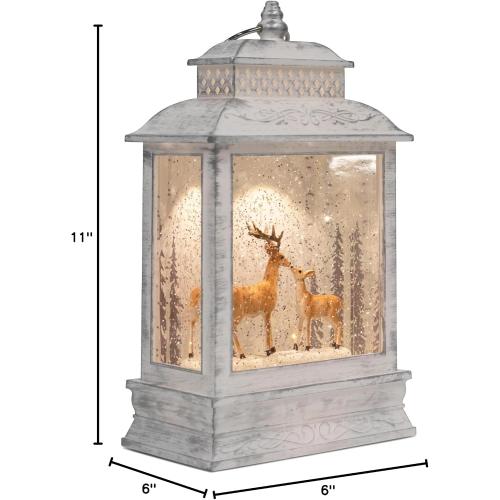 DEMDACO Distressed White Brown Deer Scene Musical LED 6 x 11 Acrylic Christmas Decorative Tabletop Snow Water Globe