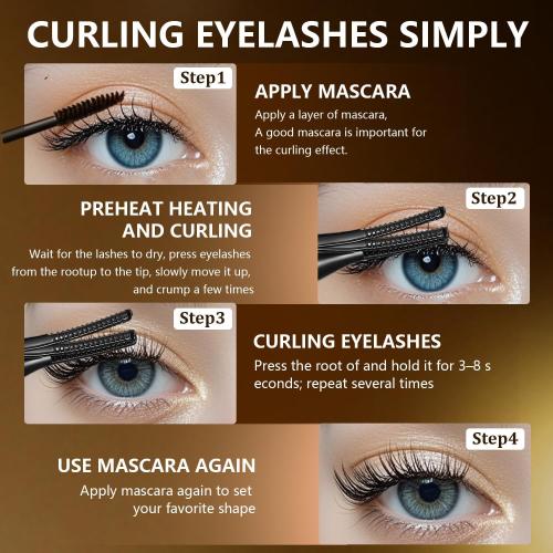 Heated Eyelash Curler - Fast Heat up in 8s - 3 Heat Modes with USB Rechargeable - Electric Eyelash Curler - Natural Curling 24 Hours Long Lasting, Anti-Burn Eyelid, Brown Black CC