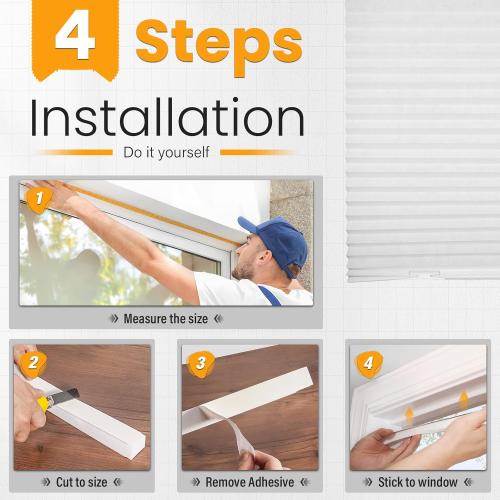 6 Packs Cordless Pleated Light Filtering Window Shade 36 in x 72 in Easy to Cut and Install, White, Paper Blinds with 12 Clips