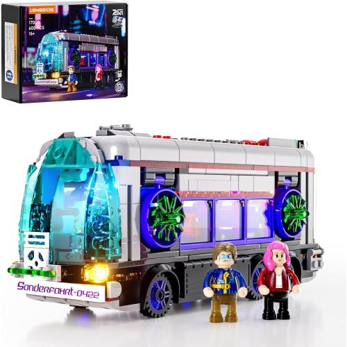 Cyberpunk Future-Bus Lighting-Building-Bricks Set - Cyberpunk City Future Vehicle Collection LED Light 2in1 Car Model Display Set 605 Pcs for Adults and Sci-fi Lovers