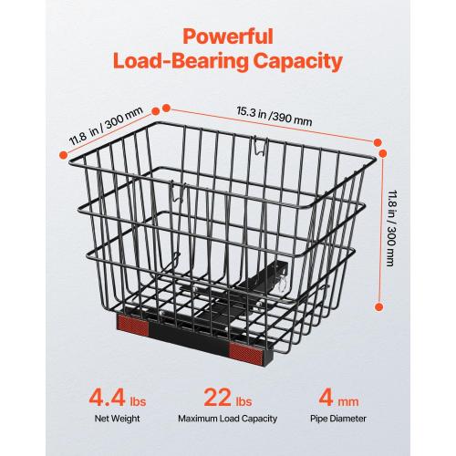 VEVOR Scooter Rear Basket, Heavy Duty Metal Wire Basket with Handle, Spacious Cargo Basket, Works with 1-inch Receiver, Compatible with Most Golden, Drive & Pride Mobility Scooter