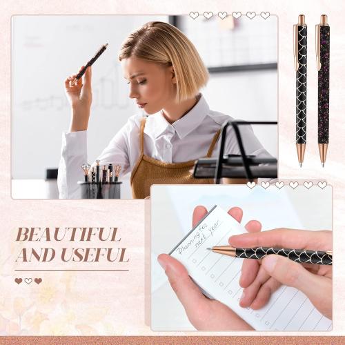 Qeeenar 6 Pcs Fancy Ballpoint Pens Glitter Metal Pens, Black