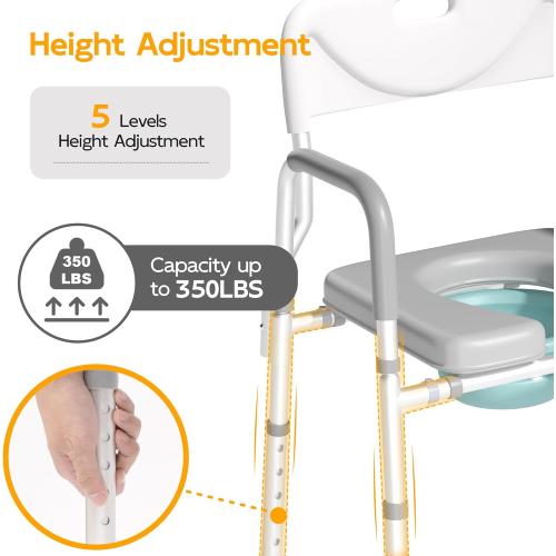 Xilingol Raised Toilet Seat with Handles and Back,350lb Bedside Commode Chair with Arms, 4-in-1 Adjustable and Portable Bathroom Chair for Adults, Seniors, Elderly, Handicapped, Disabled