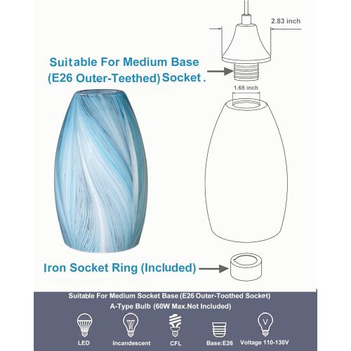Oval Glass Pendant Lamp Shade Only Art Glass Light Covers for Kitchen Island Pendant Light Fixtures Replacement Shade for Mini Pendant Light (Light blue silk)