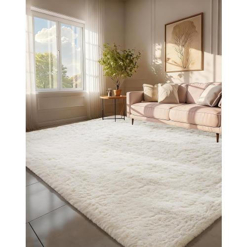 Area Rugs,Upgrade Non-Slip Fluffy Soft Rugs for Living Room,Large Shag Ivory Fuzzy Plush Rug,Shaggy Big Carpets for Bedroom,Kids Boys Girls Dorm Nursery Decor with Over 99 pcs Pile fibers