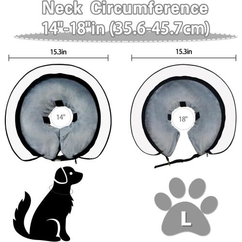 Dog Cone, Dog Surgery Collar, Inflatable Cones for Small Medium Large Dogs, Grey Recovery Collar, Does not Impede Vision (L Grey)