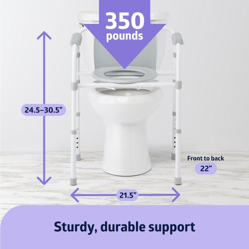 Medline 3-in-1 Elongated Bedside Commode, Portable Toilet, Sturdy, 16 to 22 Seat Height, 16.5 Seat, 7.5 Qt. Bucket, 350-lb. Capacity, Steel ❗MAY HAVE MISSING PIECES❗