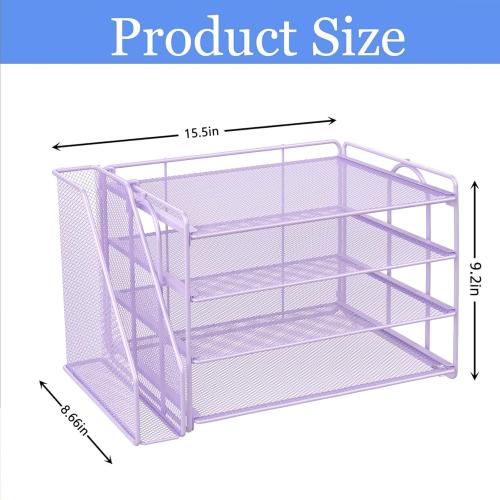 Purple gianotter 4-Tier Paper Organizer With Magazine Holder, Desk Organizers and Accessories, File Organizer for Office Supplies Storag (Purple)