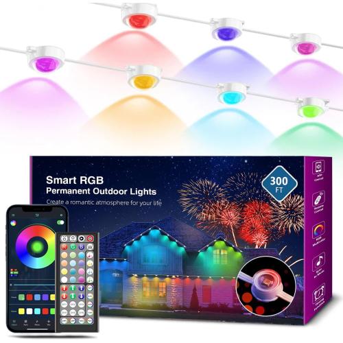 Permanent Outdoor Lights for House, 300ft Smart RGB Eaves Lights App Control Remote, DIY IP67 Waterproof Under Eave Lighting, Outside led Lights for House,Party,Christmas Decorations