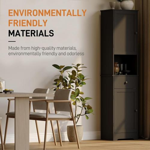 Size 14.96 W x 11.61 D x 63.38 H Color Black Tall Bathroom Cabinet, Storage Cabinet with 2 Doors & 2Drawer, with Ajustable Shelve, for Bathrooms, Kitchens,Entrances,Bedrooms（Black）