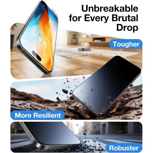 UltraGlass Ultra 9H  Glass for iPhone 16 Pro Max Privacy Screen Protector [No.1 Military Grade Shatterproof & 100% Anti Spy] Glass Privacy Screen iPhone 16 Pro Max Tempered [Longest Durable],2 Pack