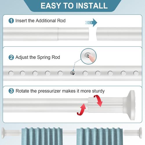 ZOCONE Tension Curtain Rod 51-168 In (4.25-14 Ft), Extra Long Outdoor Curtain Rod for Patio, Shower Curtain Rod No Drilling for Bathroom Windows, Heavy Duty Garland Tension Rod Renter Friendly, White