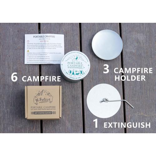 Portable Campfire, Holder and Extinguish Included, Reusable Fire Pit for Camping, Smores, Picnics - Made with Recycled Soy Wax Up to 3-5 Hours Burn Time - Tabletop Fireplace, Emergency Heat - 6 Pack