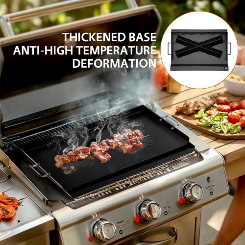 Black LotFun 25 x 16 Carbon Steel Cooking Griddle for Outdoor Gas Grill, Universal Griddle Flat Top Plate Insert with Grease Groove and Removable Handles for Electric/Charcoal/Gas Grill, Camping,Party