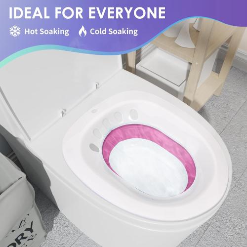 Sitz Bath for Toilet, Sitz Bath for Hemorrhoids and Postpartum Care - Yoni Steam Seat - Portable Bidet for Epsom Salt Soak, Foldable Basin BPA Free, Perineal Soaking and Steaming - Pink
